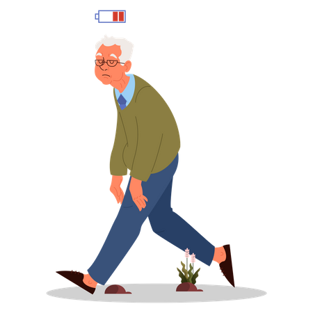 Hombre exhausto caminando con poca energía  Ilustración