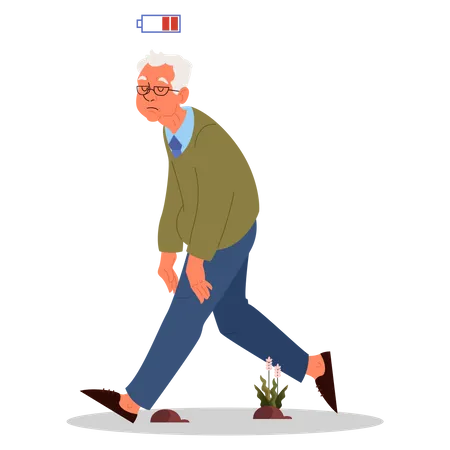 Hombre exhausto caminando con poca energía  Ilustración