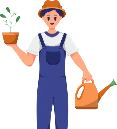 Agricultor masculino con planta  Ilustración