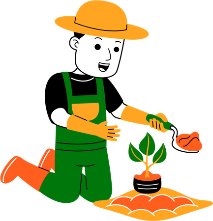 Agricultor plantando planta  Ilustración