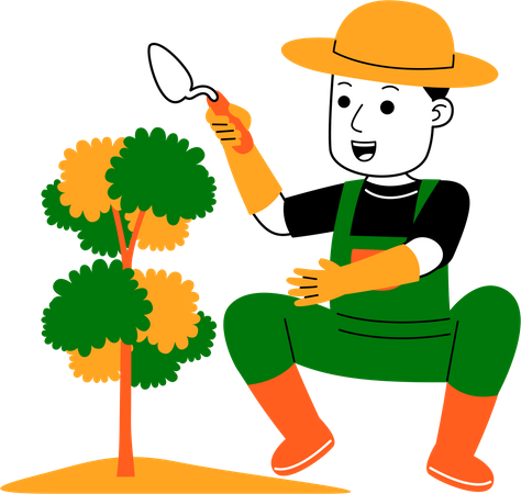 Agricultor plantando planta  Ilustración