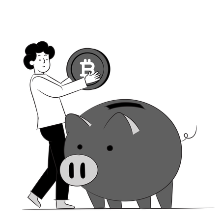 Hombre ahorrando bitcoin  Ilustración