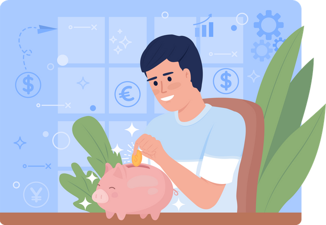 Hombre ahorrando dinero  Ilustración