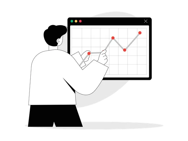 Hombre ajustando el gráfico mientras opera  Ilustración