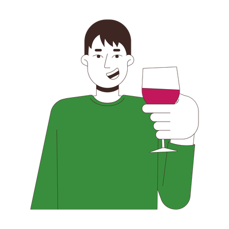 Hombre alegre brindando con copa de vino  Ilustración