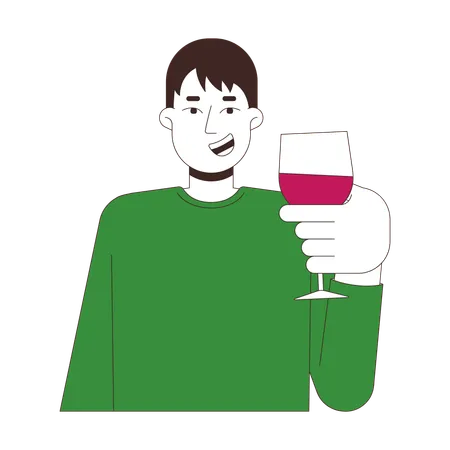 Hombre alegre brindando con copa de vino  Ilustración