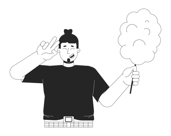 Hombre alegre de talla grande con algodón de azúcar  Ilustración