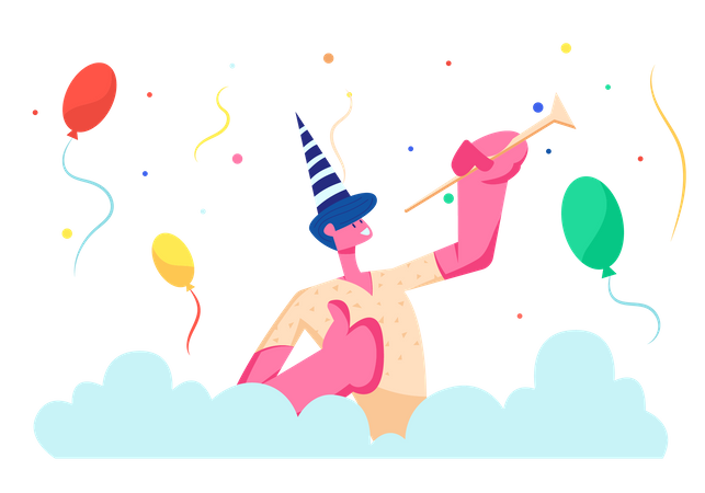 Hombre alegre en fiesta de cumpleaños  Ilustración