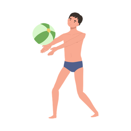 Hombre alegre jugando con pelota de playa  Ilustración
