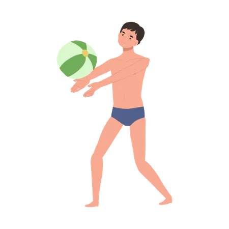 Hombre alegre jugando con pelota de playa  Ilustración
