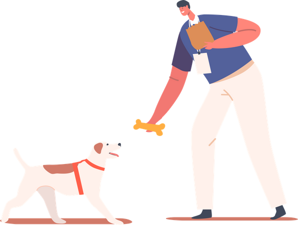 Hombre alimentando perro  Ilustración