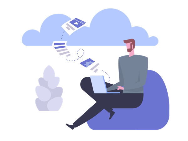 Hombre almacenando datos en la nube  Ilustración