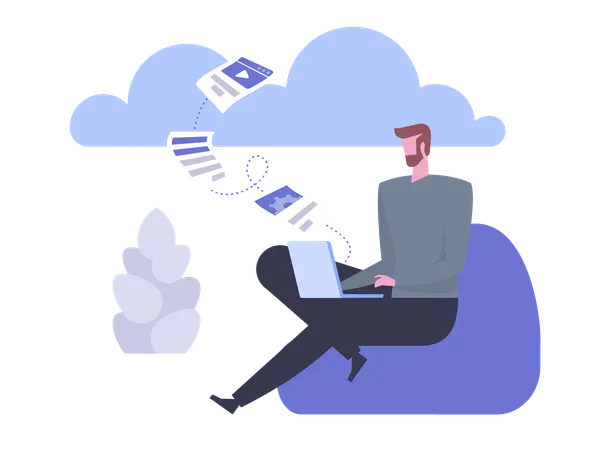 Hombre almacenando datos en la nube  Ilustración