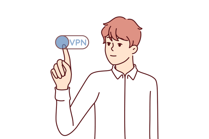 El hombre activa la red vpn  Ilustración