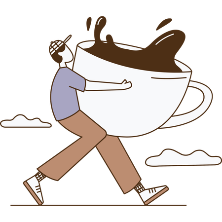 Hombre amante del café con una taza grande de café.  Ilustración