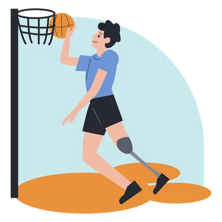 Atleta hombre amputado jugando baloncesto  Ilustración