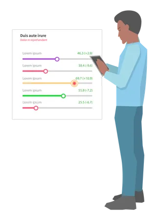 El hombre analiza la optimización seo del panel  Ilustración