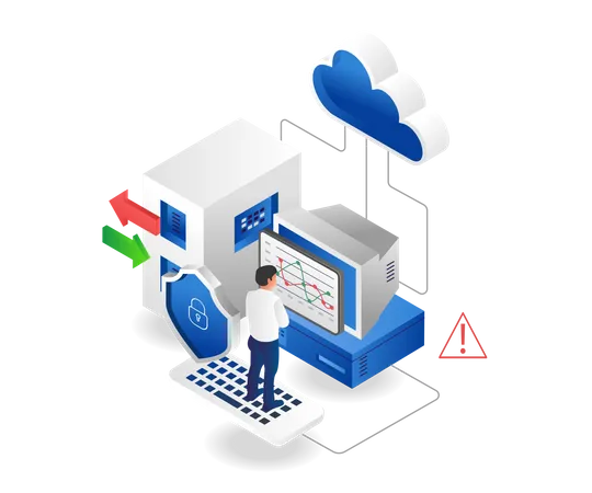 Hombre analizando datos del servidor en la nube  Ilustración