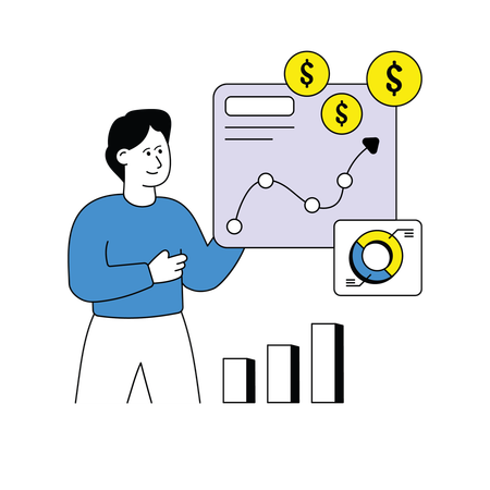 Hombre analizando el crecimiento de las ventas  Illustration