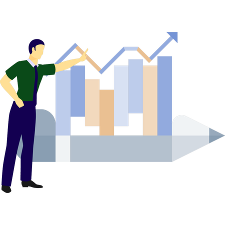 Hombre analizando gráfico de crecimiento empresarial  Ilustración