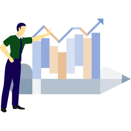 Hombre analizando gráfico de crecimiento empresarial  Ilustración