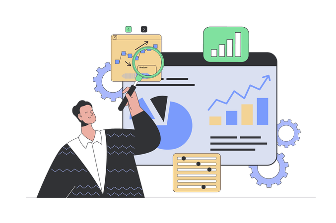 Hombre analizando gráficos de negocios  Ilustración