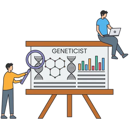 Hombre analizando informe genético  Ilustración