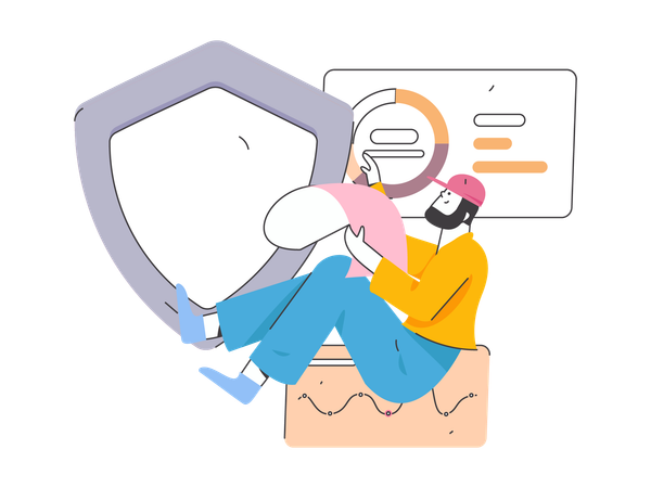 Hombre analizando la red de ciberseguridad  Ilustración