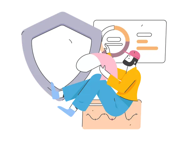 Hombre analizando la red de ciberseguridad  Ilustración