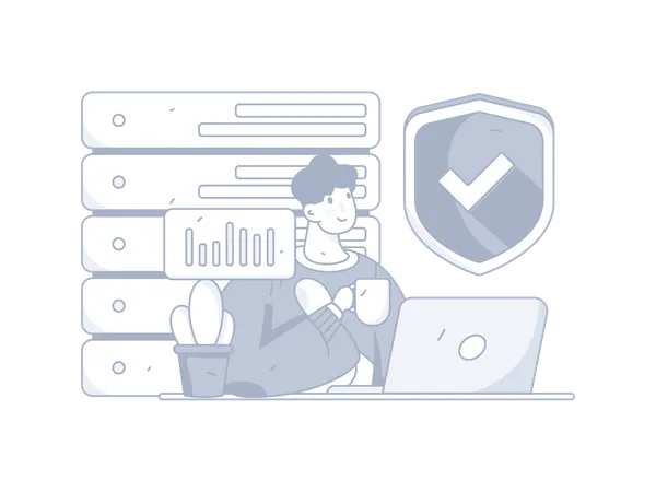 Hombre analizando la seguridad de los datos  Ilustración
