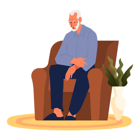 Agotado anciano sentado en el sofá  Ilustración