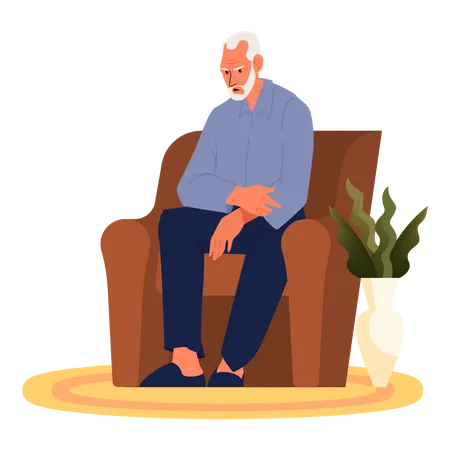 Agotado anciano sentado en el sofá  Ilustración