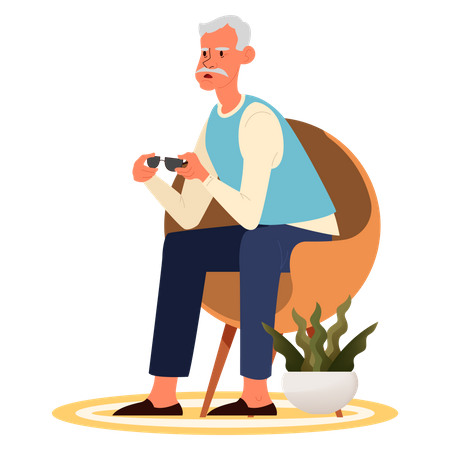 Cansado anciano sentado en un sillón  Ilustración