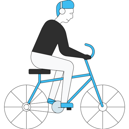 Hombre andando en bicicleta mientras usa auriculares  Ilustración