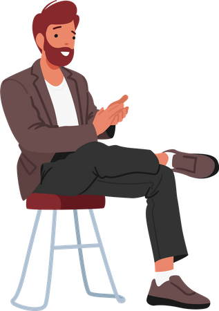 Hombre aplaudiendo sentado en una silla  Ilustración