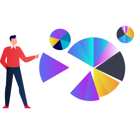 Hombre apuntando al gráfico circular  Ilustración