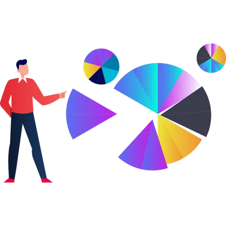 Hombre apuntando al gráfico circular  Ilustración