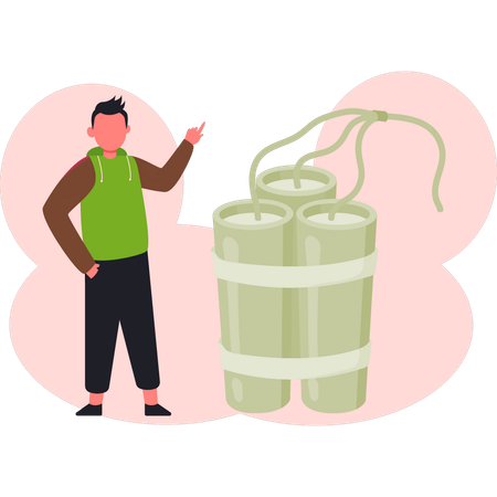 Hombre apuntando bomba  Ilustración