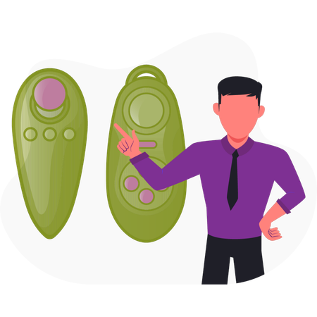 Hombre señalando un controlador de juego  Ilustración