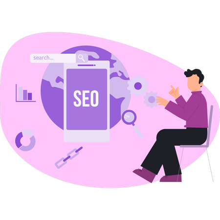 Hombre señalando la optimización SEO  Ilustración