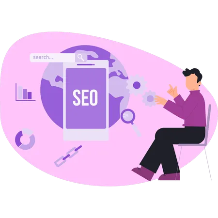 Hombre señalando la optimización SEO  Ilustración