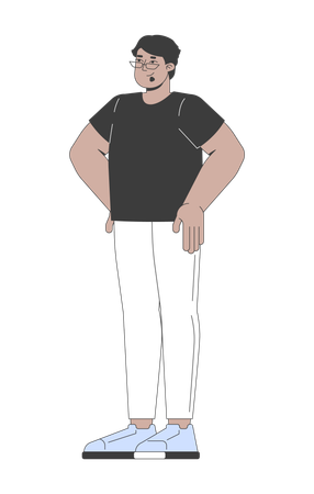 Hombre árabe con gafas de pie con confianza y las manos en las caderas  Ilustración