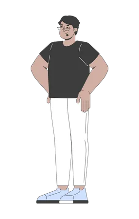 Hombre árabe con gafas de pie con confianza y las manos en las caderas  Ilustración