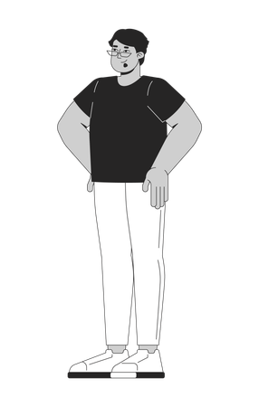 Hombre árabe con gafas de pie con confianza y las manos en las caderas  Ilustración