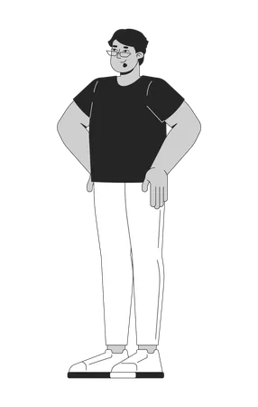 Hombre árabe con gafas de pie con confianza y las manos en las caderas  Ilustración