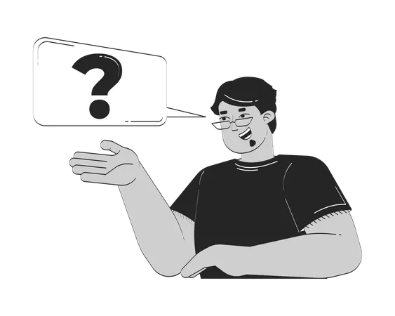 Hombre árabe con gafas haciendo una pregunta con un bocadillo de diálogo  Illustration