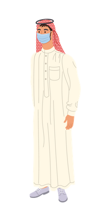Hombre árabe con máscara médica  Ilustración