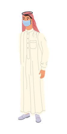 Hombre árabe con máscara médica  Ilustración