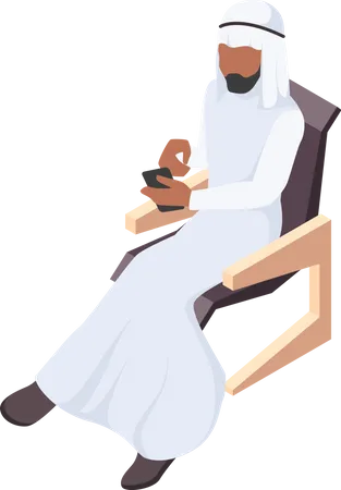 Hombre árabe usando móvil  Ilustración