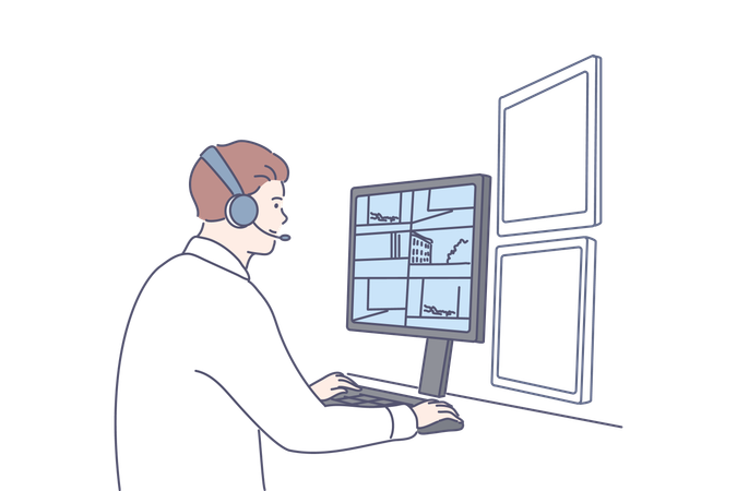 Arquitecto masculino trabajando en computadora  Ilustración